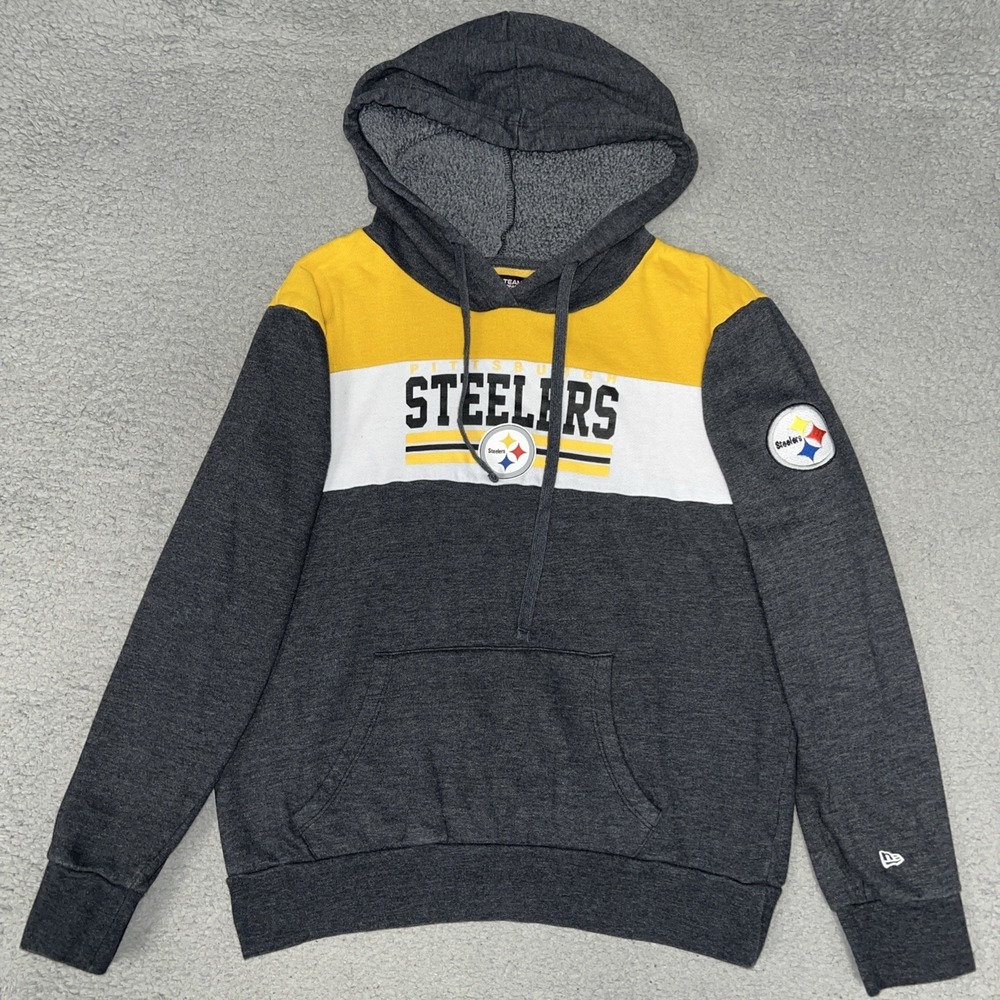 New Era Pittsburgh Steelers Hoodie Mens Sz M Colorblock Fleece Pullover NFL